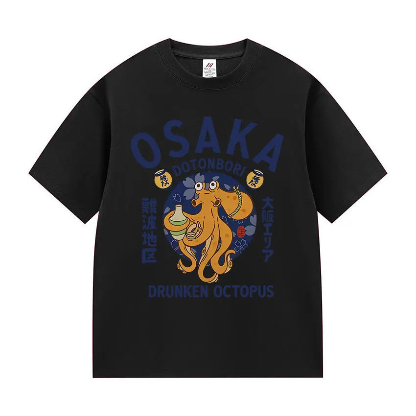 Japanese Osaka Dotonbori Drunken Octopus Food Lover Funny Graphic Tee Shirt Mens Women Fashion High Quality Cotton T-Shirts Tops