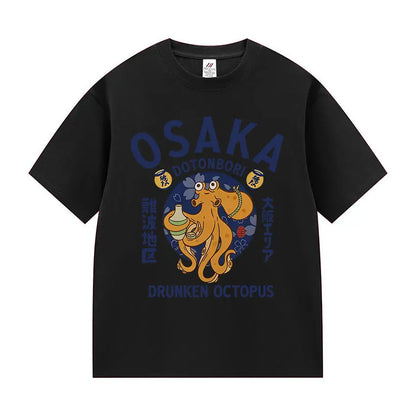 Japanese Osaka Dotonbori Drunken Octopus Food Lover Funny Graphic Tee Shirt Mens Women Fashion High Quality Cotton T-Shirts Tops