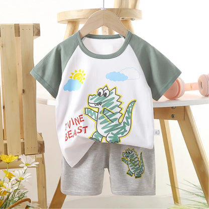 1 Sets Pure Cotton Kids Cartoon Clothing Summer Baby Fashion Short Sleeve Suits Boys Girls T-Shirts+Shorts Children Outfits