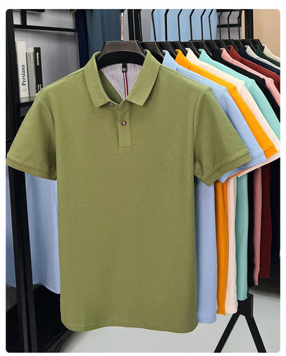100% pure cotton high-end short sleeve polo shirt men's summer fashion new breathable Korean business casual golf brand T-shirt