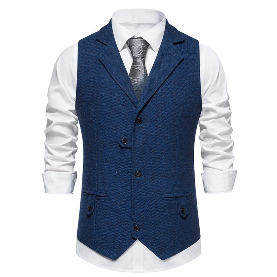 Men Vest Brown Herringbone Single Button Solid With Lapel Waistcoat For Wedding Groom Business Banquet Office Work Men Suit Vest