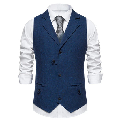 Men Vest Brown Herringbone Single Button Solid With Lapel Waistcoat For Wedding Groom Business Banquet Office Work Men Suit Vest