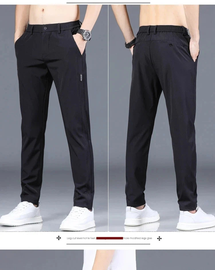 2026 Summer New Thin Ice Silk Stretch Men's Pants Casual Elastic Waist Smooth Trouser Pants Male Brand Clothing 5 Colour