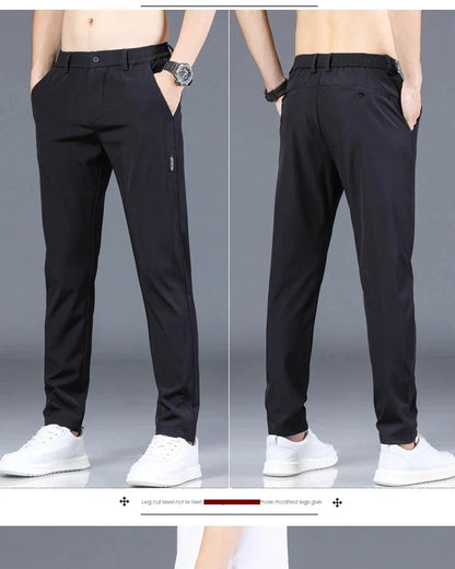 2026 Summer New Thin Ice Silk Stretch Men's Pants Casual Elastic Waist Smooth Trouser Pants Male Brand Clothing 5 Colour