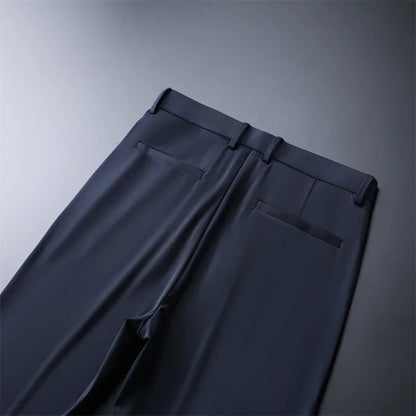 New Summer Men's Ice Silk High Stretch Business Suit Pants Male Army Green Blue Elastic Formal Office Straight Formal Trousers