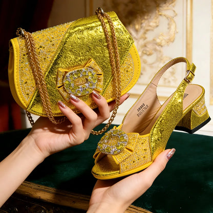 2026 INS Green Elegant Women's High Heel Shoes and Rhinestone-Embellished Bag Set - Perfect for Any Occasion
