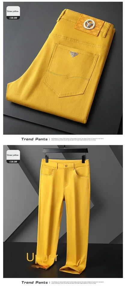 Seven-Color Stretch 97% Cotton and 3% Spandex Jeans Men Trendy Wild Simple High-End Slim-Fitting Small Straight Casual Trousers