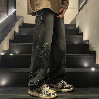 Asian Size American Hiphop Star Jeans Men Pants Men's High Street Trendy Brand Loose Straight Leg Wide Leg Pants Jeans Men Pants