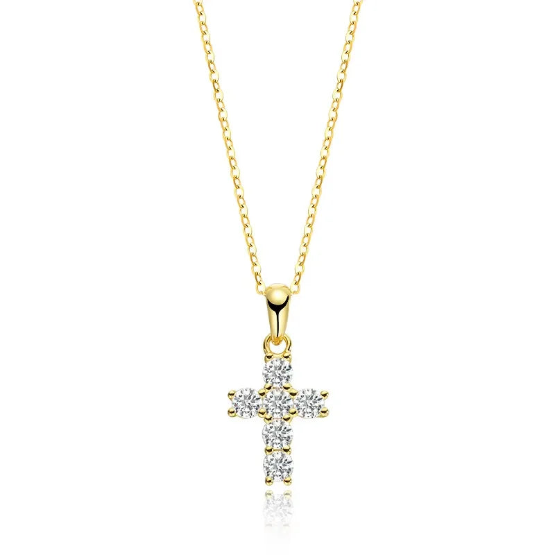 D Color 3mm Moissanite Cross Pendant for Women 6pcs Gemstone Sparkling Simulated Diamond S925 Silver Moissanite Necklace