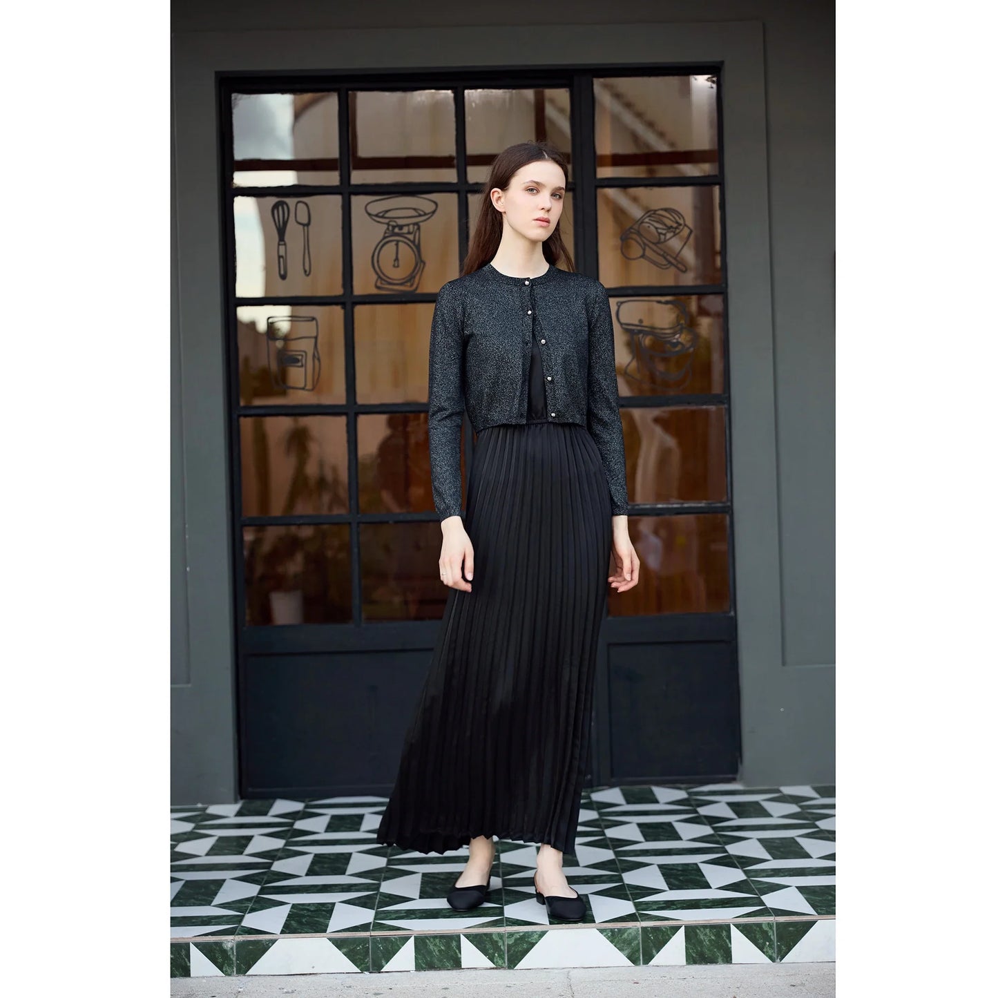 AP Women 2026 Autumn and Winter New Design Shine Cardigan and Pleated Slip Dress Elegant Lady Clothing