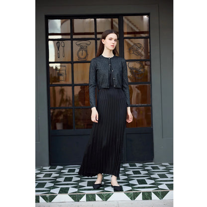 AP Women 2026 Autumn and Winter New Design Shine Cardigan and Pleated Slip Dress Elegant Lady Clothing