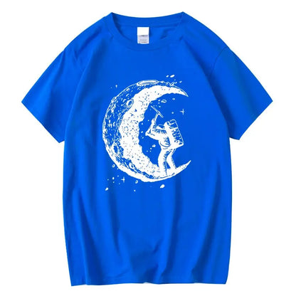 Men's High Quality Cotton Blend Moon Print Casual Summer Cool Short Sleeve Men Tshirt Loose t-shirt Male Tee Shirts Male Tee Top