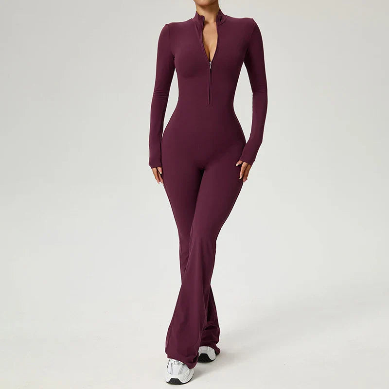 Zipper Jumpsuit Flared Pants Women Clothing Sportswear Gym Yoga Sport Sets Spandex Nylon Workout Sets Women Tracksuit