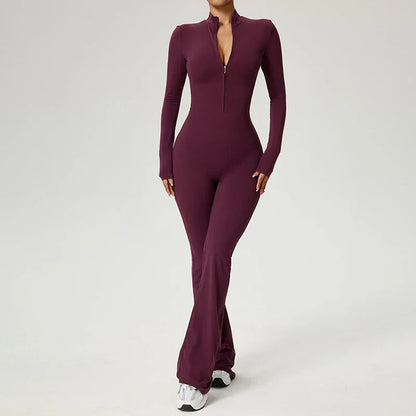 Zipper Jumpsuit Flared Pants Women Clothing Sportswear Gym Yoga Sport Sets Spandex Nylon Workout Sets Women Tracksuit