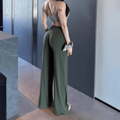 Gym Workout Wide Leg Leggings Ultra Soft High Waist Tummy Control Loose Yoga Pants Women Hip Lifting Straight Sports Trousers