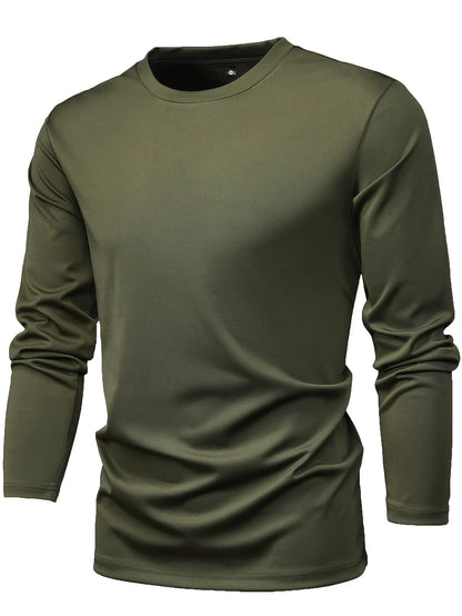 Casual men's plain breathable slim-fit round-neck long-sleeve T-shirt for spring and autumn sports