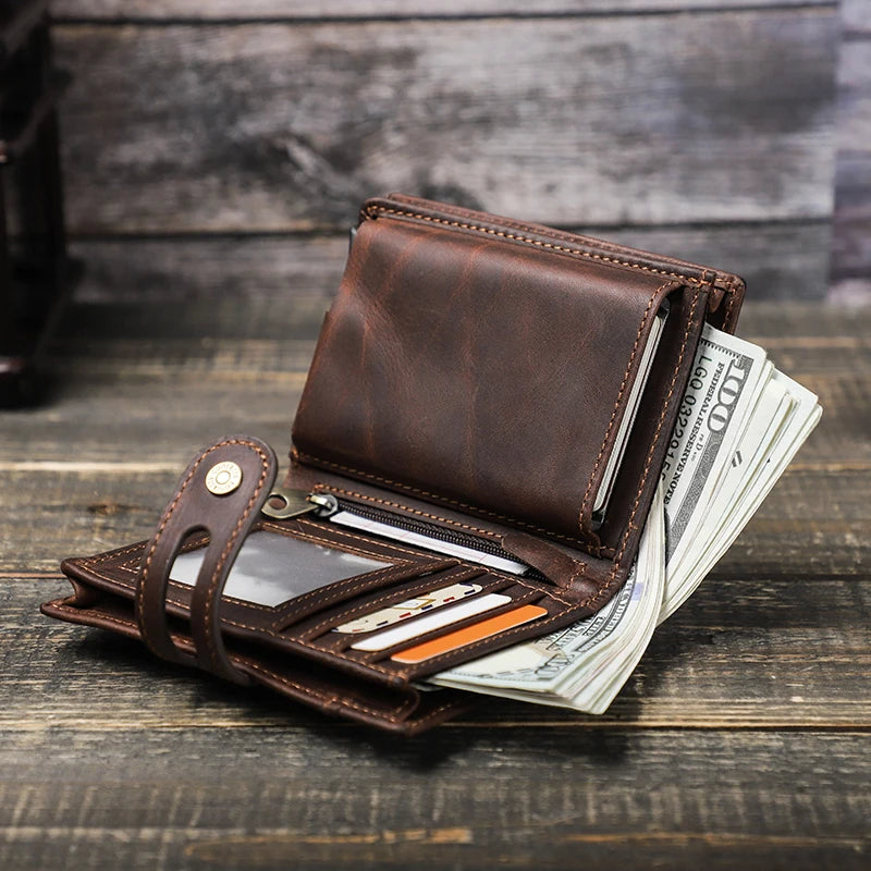 Portefeuilles CONTACT'S en cuir véritable pour hommes avec AirTag, porte-cartes RFID en aluminium, portefeuilles métalliques, porte-monnaie zippé, pince à billets, portefeuilles pour hommes