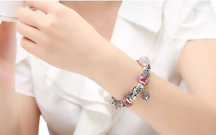 Queen Jewelry Charms Bracelet & Bangles With Queen Crown Beads Bracelet for Women PA1823