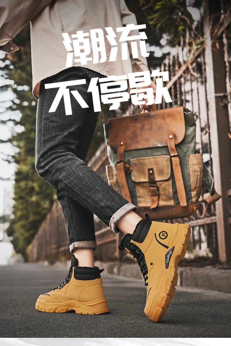 Mens Boots Casual Shoes Winter Platform Leather Designer Luxury Chelsea Cowboy Outdoor Work Safety Ankle Sneakers 2025