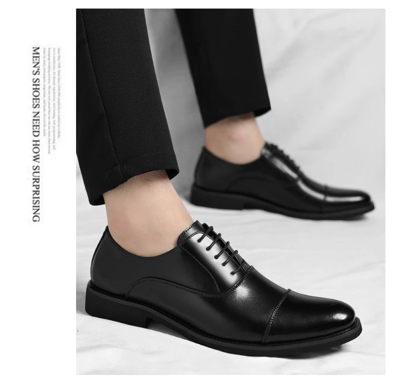 Mens Brown Gradient Leather Cap Toe Oxford Dress Shoes Lace Up Formal Business Office Work Daily Wear Comfortable Non Slip Shoes