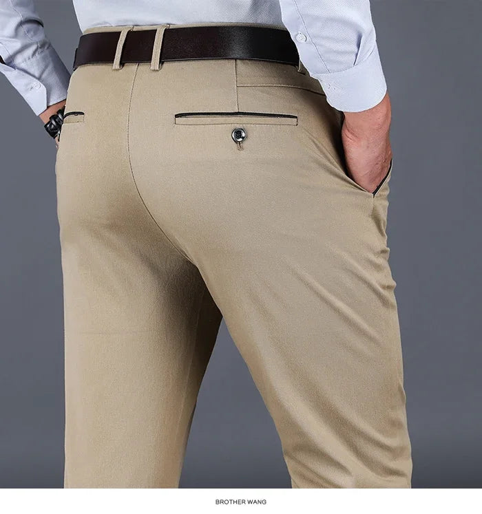 4 Colors 98% Cotton Casual Pants Men 2024 New Classic Style Straight Loose High Waist Elastic Trousers Male Brand Clothes