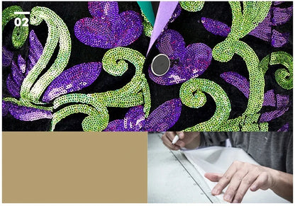 2024 New Flat Velvet Large Flower Sequin Jacquard Mens Blazer, Purple  Stage Performance Suit Dress, Host Fashion Show Jacket