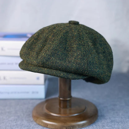 New Vintage Men's Wool Newsboy Cap Brown Green Women Men Berets Classic Woolen Octagonal Caps Casual Gatsby Flat Hat 003