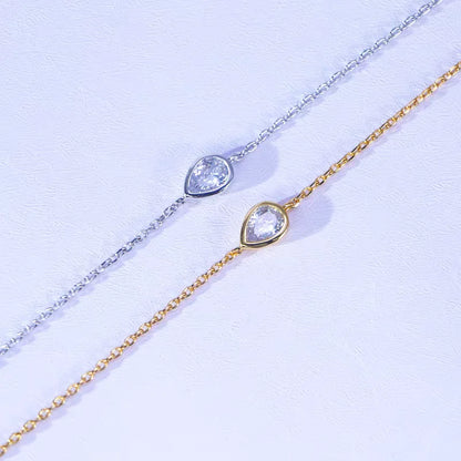 1/2CT Bezel Set Pear Oval Cut Moissanite Solitaire Link Bracelet Women S925 Silver Dainty Diamond Bridal Wrist Chain Gift
