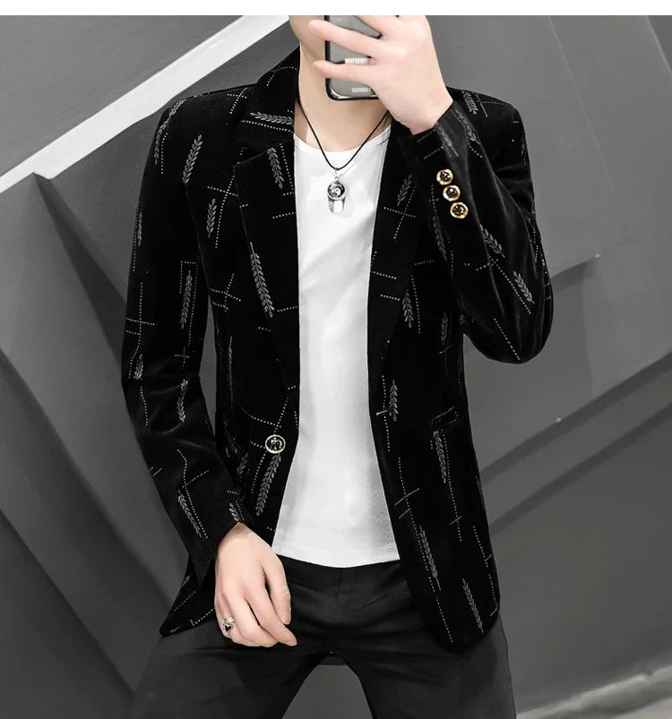 2022 Autumn Men Blazers Luxury Corduroy Casual Slim Suit Jacket Business Social Office Dress Coat Streetwear Jacket Men Clothing