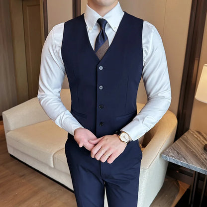 ( Vest + Pants) Men Luxury High Quality Business Suit Vest 2 pieces Formal Groom Wedding Dress Vest Set Fashion Club Clothing