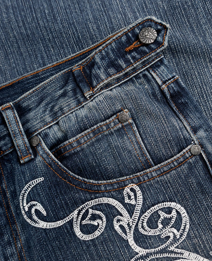 Y2k Blue Opening Bootcut Jeans Vintage Washed Embroidery Men Women Pants Harajuku High Street Streetwear Unisex Casual Jeans
