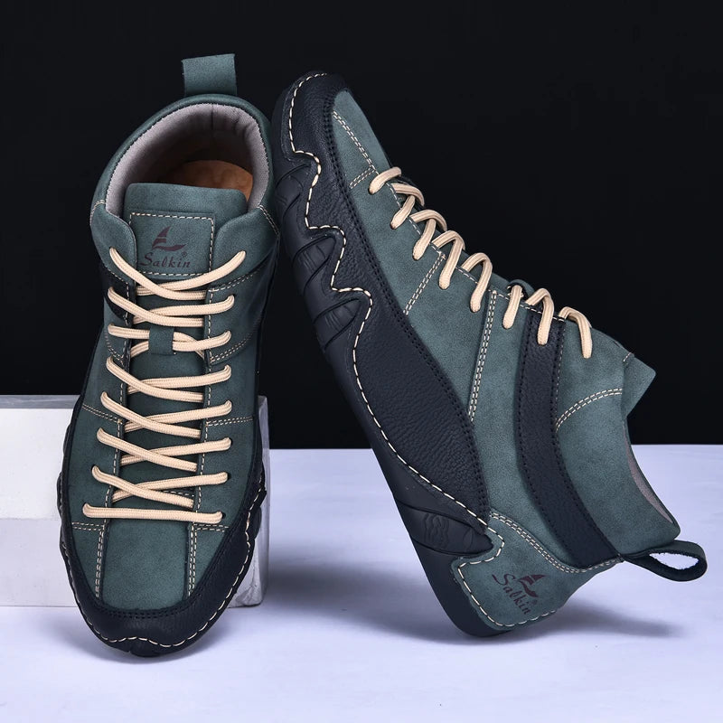 New Autumn 2024 Handmade Leather Men Boots Design Sneakers Man Breathable Casual Leather Shoes Men Ankle Boots Outdoor Fashion