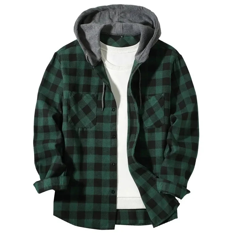 Spring Autumn Men Hoodie Sweatshirt Classic Plaid Casual Button Hooded Long Sleeve coat Double Pockets Hoodie men cardigan Tops