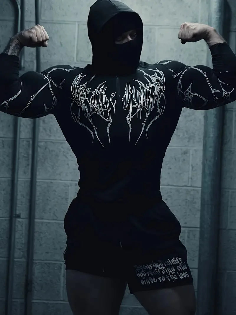 Men'S European Size Sports Fitness Pullover Sweatshirt，Hooded Bodysuit Half-Zip Quick-Dry Stretchy Long-Sleeve Sweatshirt。