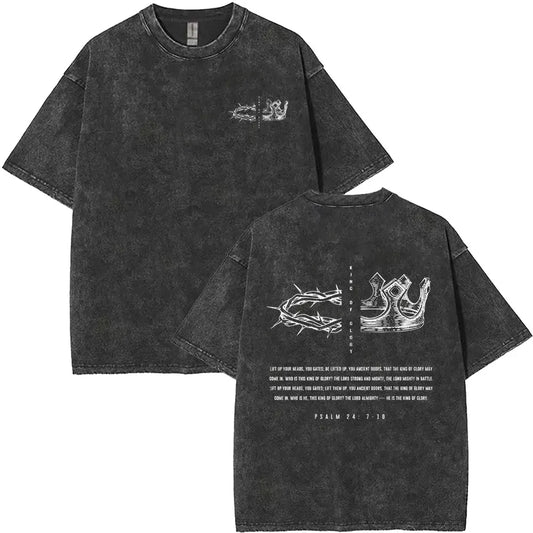 Christian Religious Jesus King of Glory Washed T-shirt Summer Men Women Fashion Oversized Streetwear Male Vintage T Shirts Tops