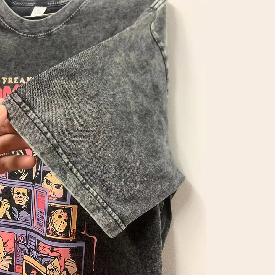 Anime Pain Printed T Shirt Men Retro Washed 100% Cotton Tops Tees Harajuku Tshirt 2023 Streetwear Hip Hop Male T-shirts