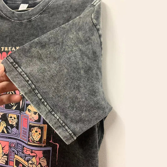Anime Pain Printed T Shirt Men Retro Washed 100% Cotton Tops Tees Harajuku Tshirt 2023 Streetwear Hip Hop Male T-shirts