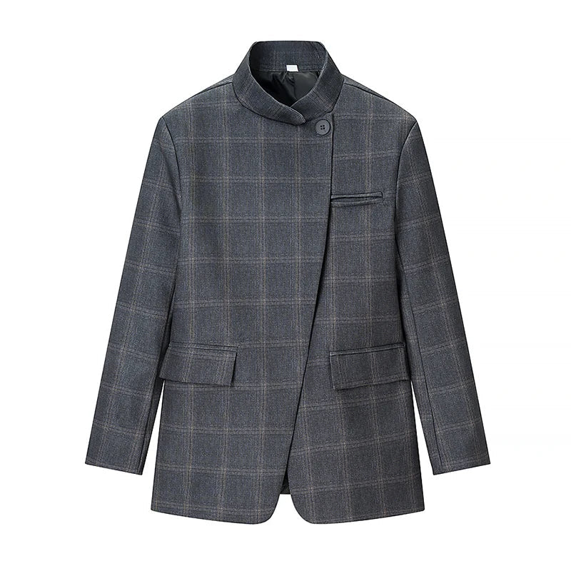 Tidalyf Blazers & Jackets Women's Spring 2026 New Fashion Plaid Loose Warm Jackets Women's Chic Youth Office Long Sleeve Coats