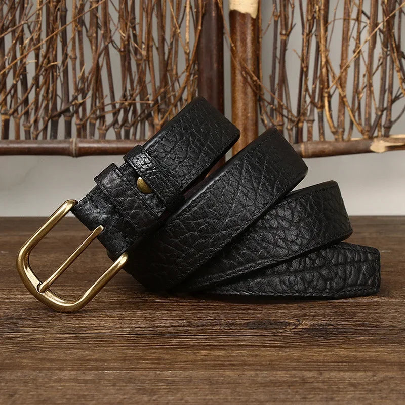 3.8CM Pure Cowhide Genuine Leather for Men High Quality Jeans Needle Buckle Belts Cowboy Waistband Male Fashion BusinessLuxury