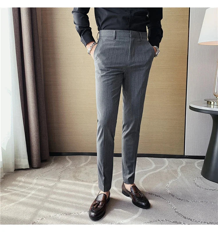 Plus Size 40 42 Spring Summer Double Line Stripe Suit Pants Men Clothing 2022 Korean Slim Fit Business Formal Wear Office Pants