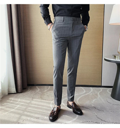 Plus Size 40 42 Spring Summer Double Line Stripe Suit Pants Men Clothing 2022 Korean Slim Fit Business Formal Wear Office Pants