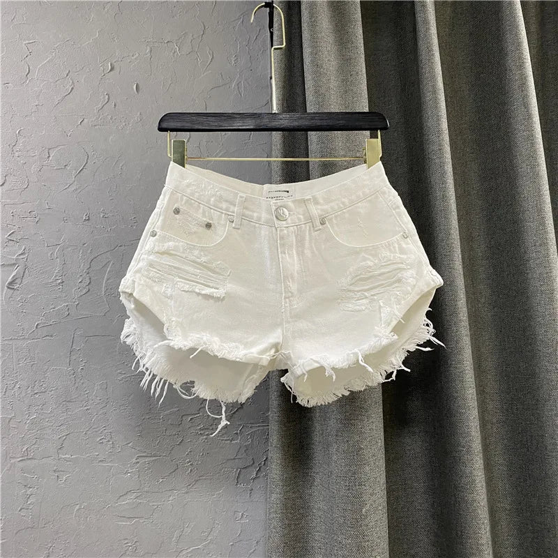 Sexy Low-waisted Denim Shorts 2026 New Summer Hole A Wide-leg Pants Ripped Jeans for Women
