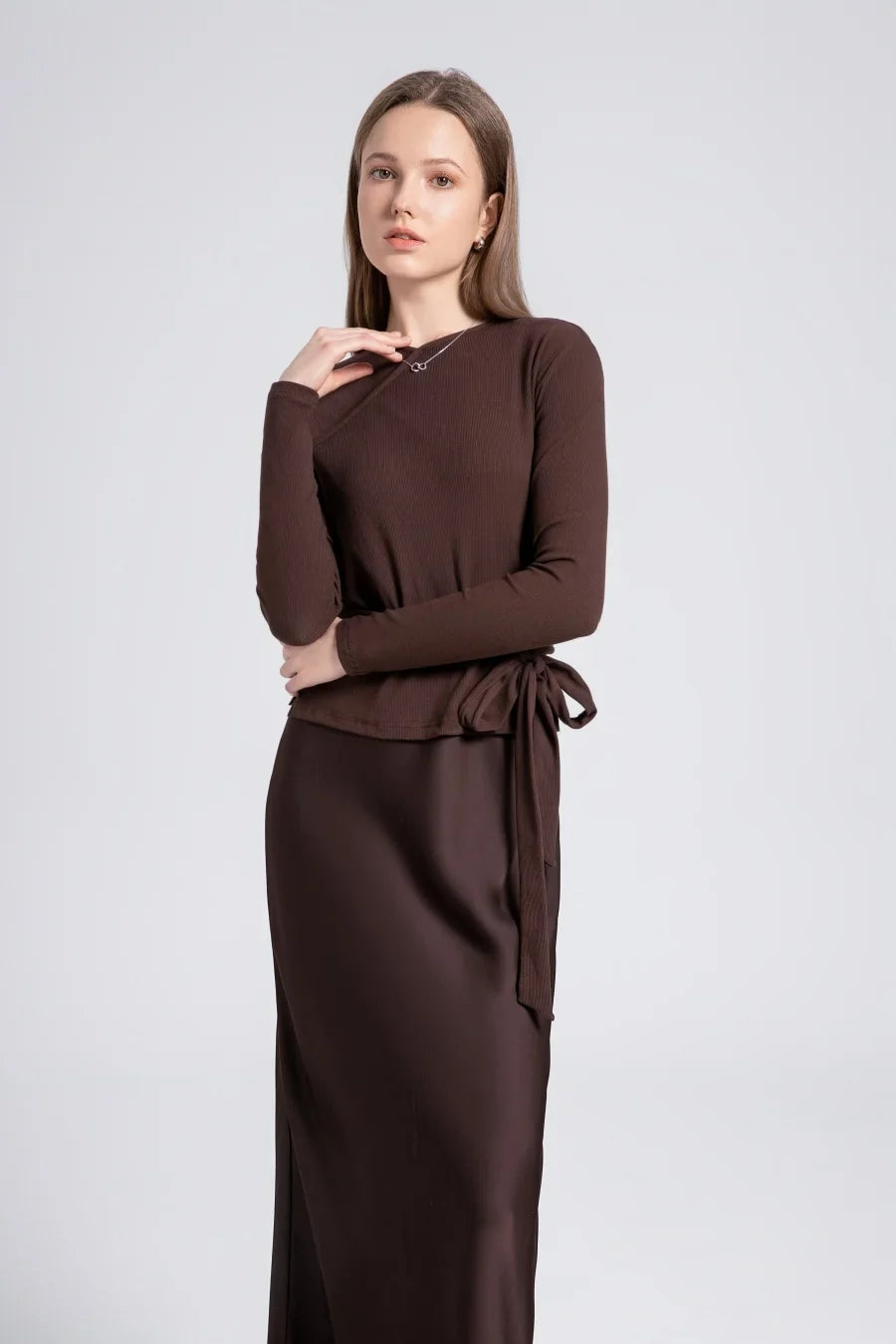 AS 2024 woman clothes thicken ribbing closed-fit wrap tops + Satin Adjustable straps dress (ship out in 1 day)