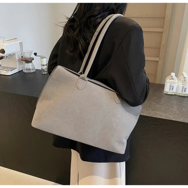 Classic Faux Suede Handbags Women England Style Elegant Shoulder Bags Big Solid Designer Casual Totes Lady Retro Female Packages