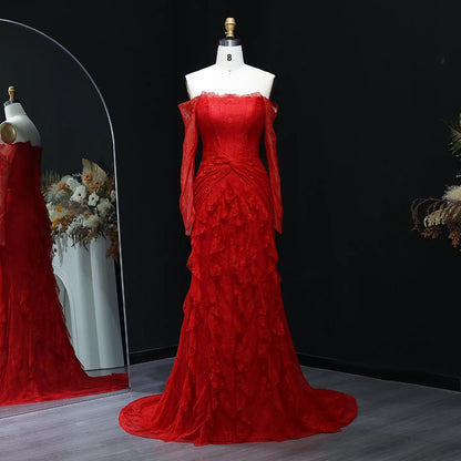 Said Luxury Blue Lace Evening Dress Saudi Arabia Elegant Off Shoulder Wedding Guest Gowns Formal Party Dress SF519 Custom