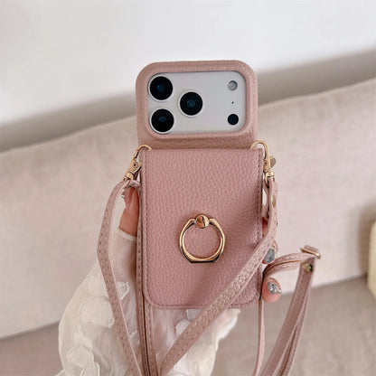 Crossbody Lanyard with Ring Card Holder Make up Mirror Wallet Phone Case for IPhone 17 Air 16E 15 14 Plus 13 12 11 Pro Max Cover
