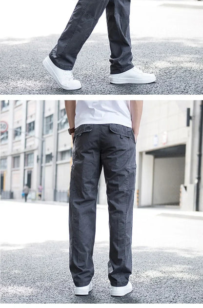 Casual Pants Men's Cargo Trousers Straight Leg Work Pants Men Cotton Casual Loose Spring Summer Wide Overalls Male Multi Pockets