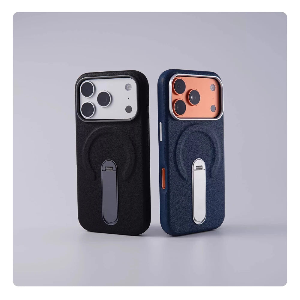 Luxury Rotation KickStand Business PU Leather Case For iPhone 17 Pro Max 16 15 14 13 For MagSafe Magnetic Matte Shockproof Cover