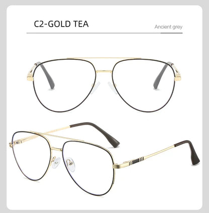 Double Bridge Anti-Blue Light Reading Glasses Men's Metal Pilot Style Leisure Travel Customized Prescription Myopia RS6912