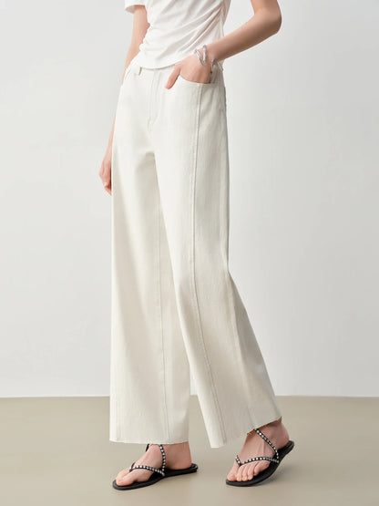 Patchwork Design Straight Ankle-length Jeans Frayed Edges Women's Spring 2026 New Arrivals Commuting Basics